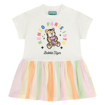 Younger Girls Ivory Bubble Tiger Dress