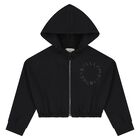 Girls Black Logo Hooded Zip Up Top, 1, hi-res