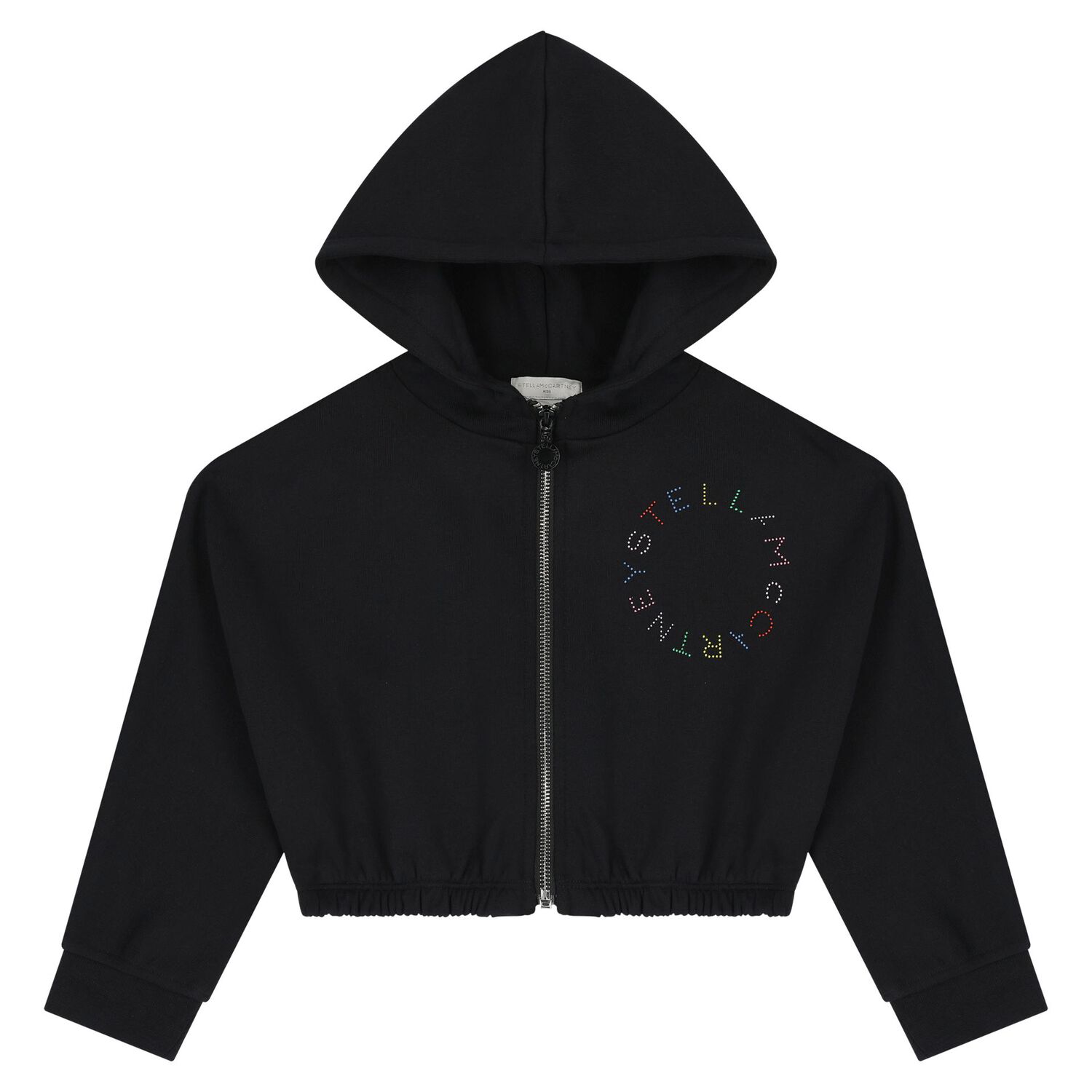 Girls Black Logo Hooded Zip Up Top, 1, hi-res image number null