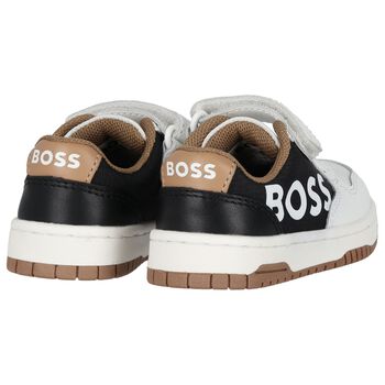 Boys White, Beige & Black Logo Trainers