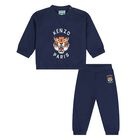 Younger Boys Navy Blue Tiger Logo Tracksuit, 1, hi-res