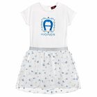 Girls White & Blue Logo Dress, 1, hi-res