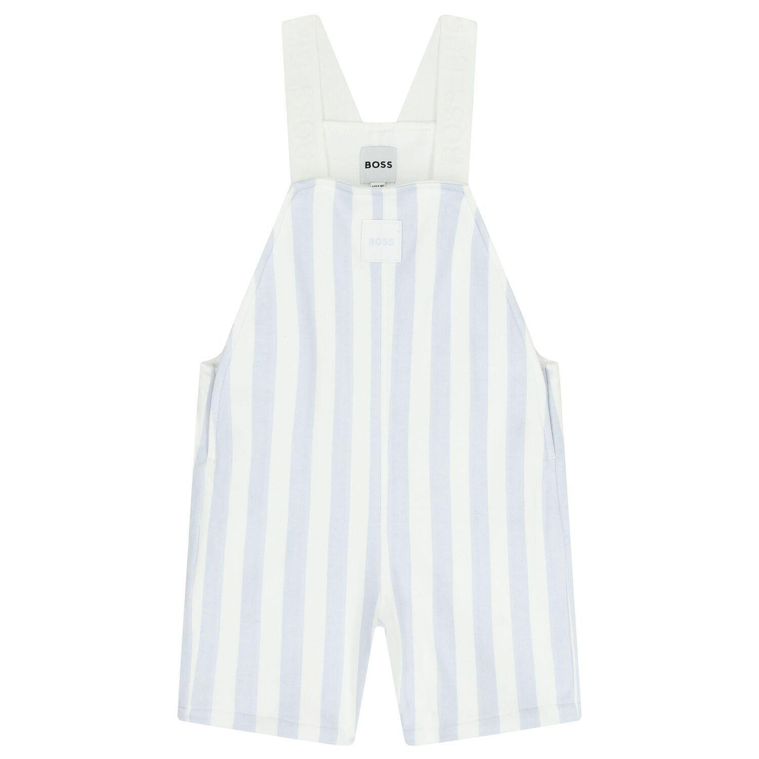 Baby Boys White & Blue Striped Logo Dungaree Set, 2, hi-res