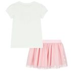 Girls White & Pink Logo Skirt Set, 1, hi-res
