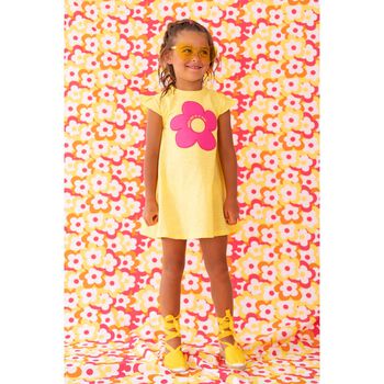 Girls Yellow & Pink Flower Logo Dress