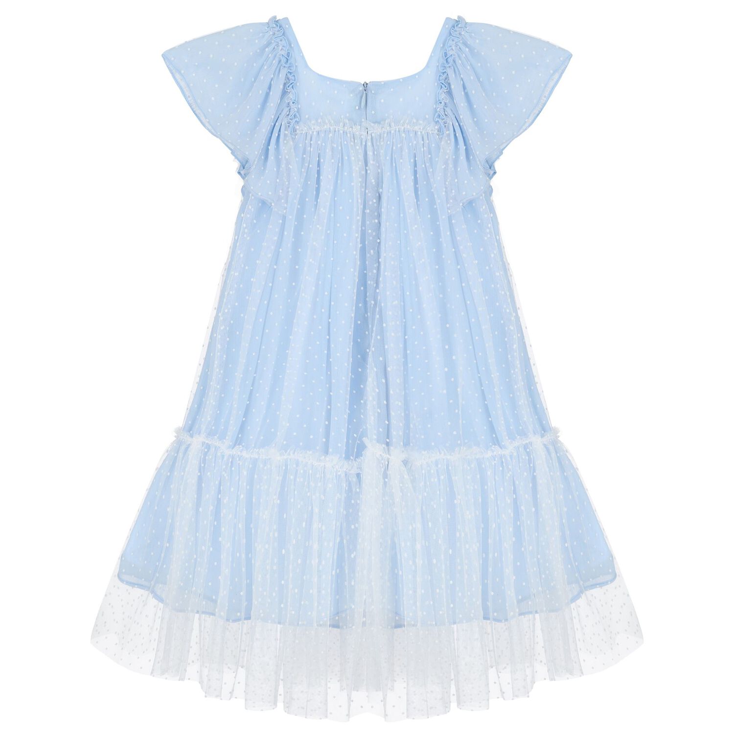 Girls Blue Dotted Tulle Dress, 1, hi-res image number null
