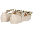 Younger Girls Beige & Gold Bow Jelly Shoes, 2, hi-res