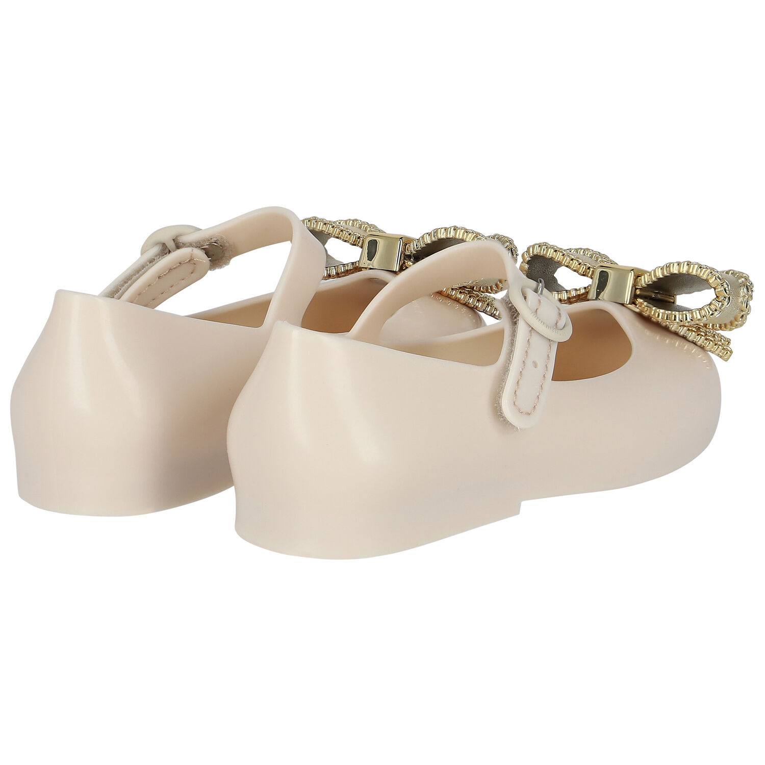 Younger Girls Beige & Gold Bow Jelly Shoes, 2, hi-res