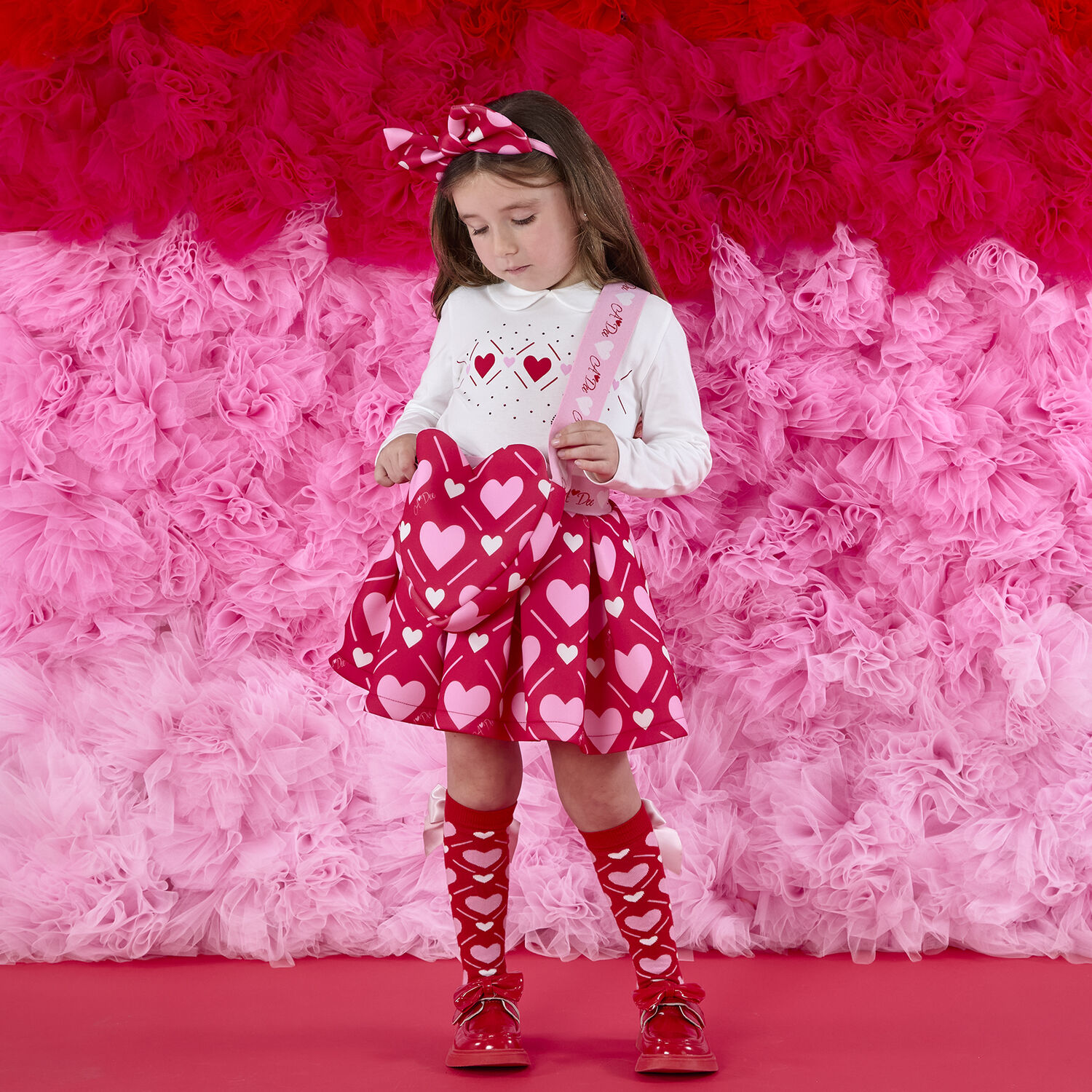 Girls Red & Pink Heart Shoulder Bag, 1, hi-res