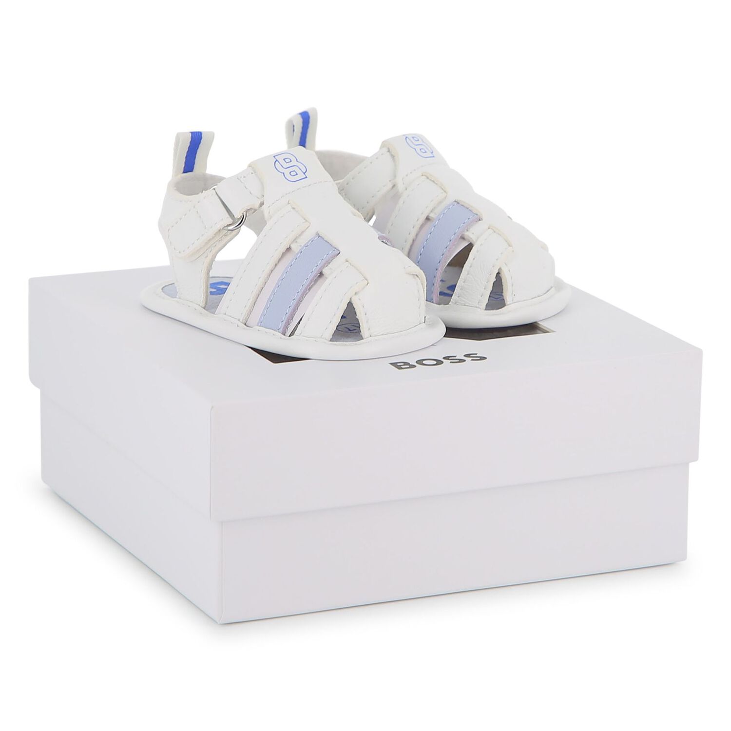 Baby Boys White Logo Sandals, 1, hi-res