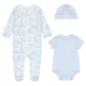 Baby Boys Ivory & Blue Babygrow Gift Set
