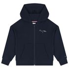 Girls Navy Blue Logo Zip Up Top, 1, hi-res
