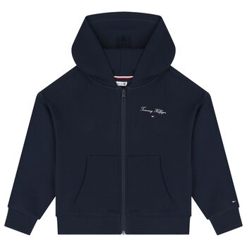 Girls Navy Blue Logo Zip Up Top
