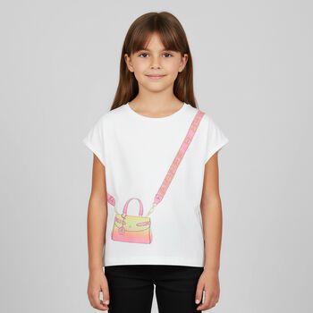 Girls White & Pink Bag T-Shirt