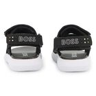 Boys Black Logo Sandals, 1, hi-res