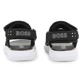 Boys Black Logo Sandals