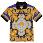 Boys Blue & Gold Barocco Polo Shirt, 1, hi-res