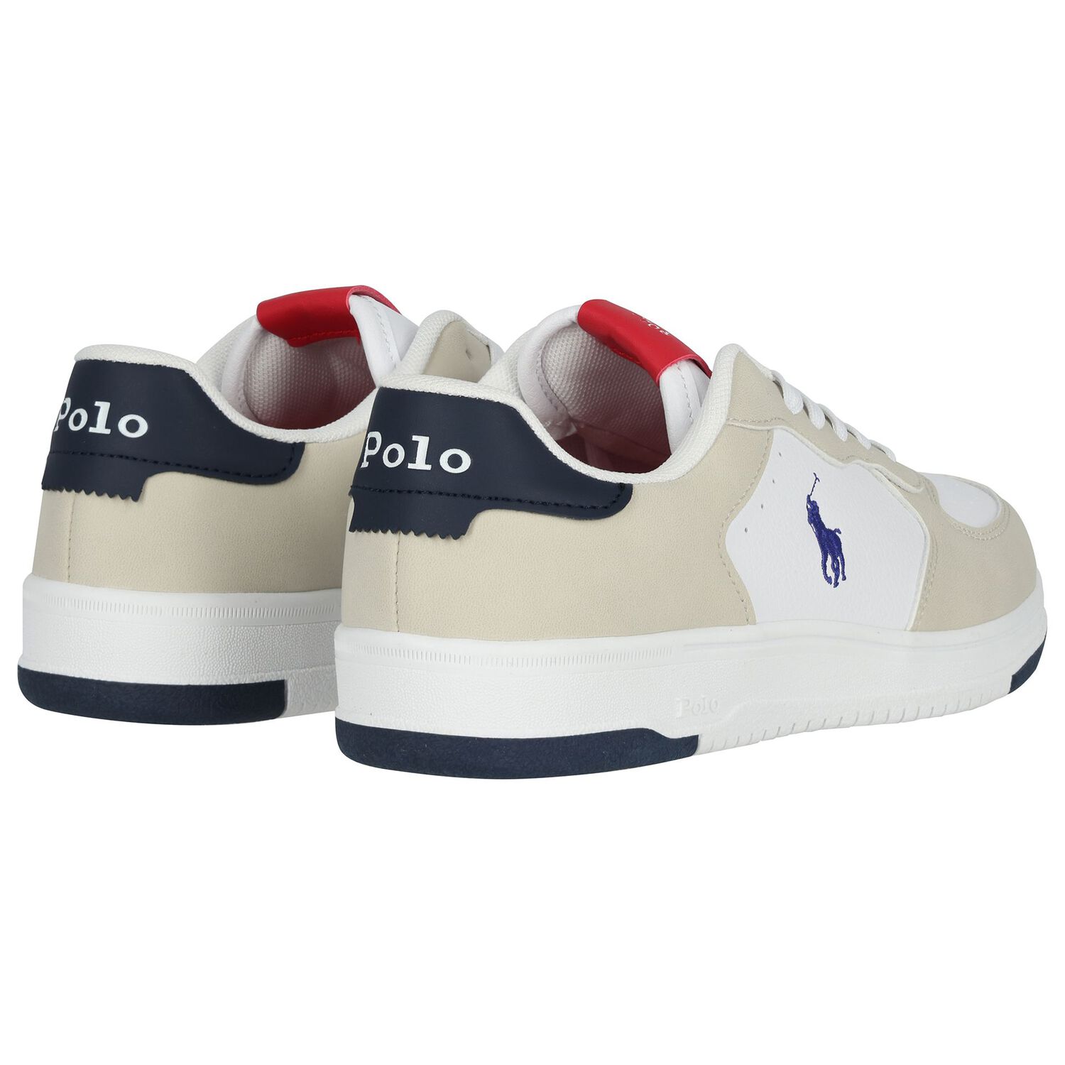 Boys White & Beige Logo Trainers, 1, hi-res