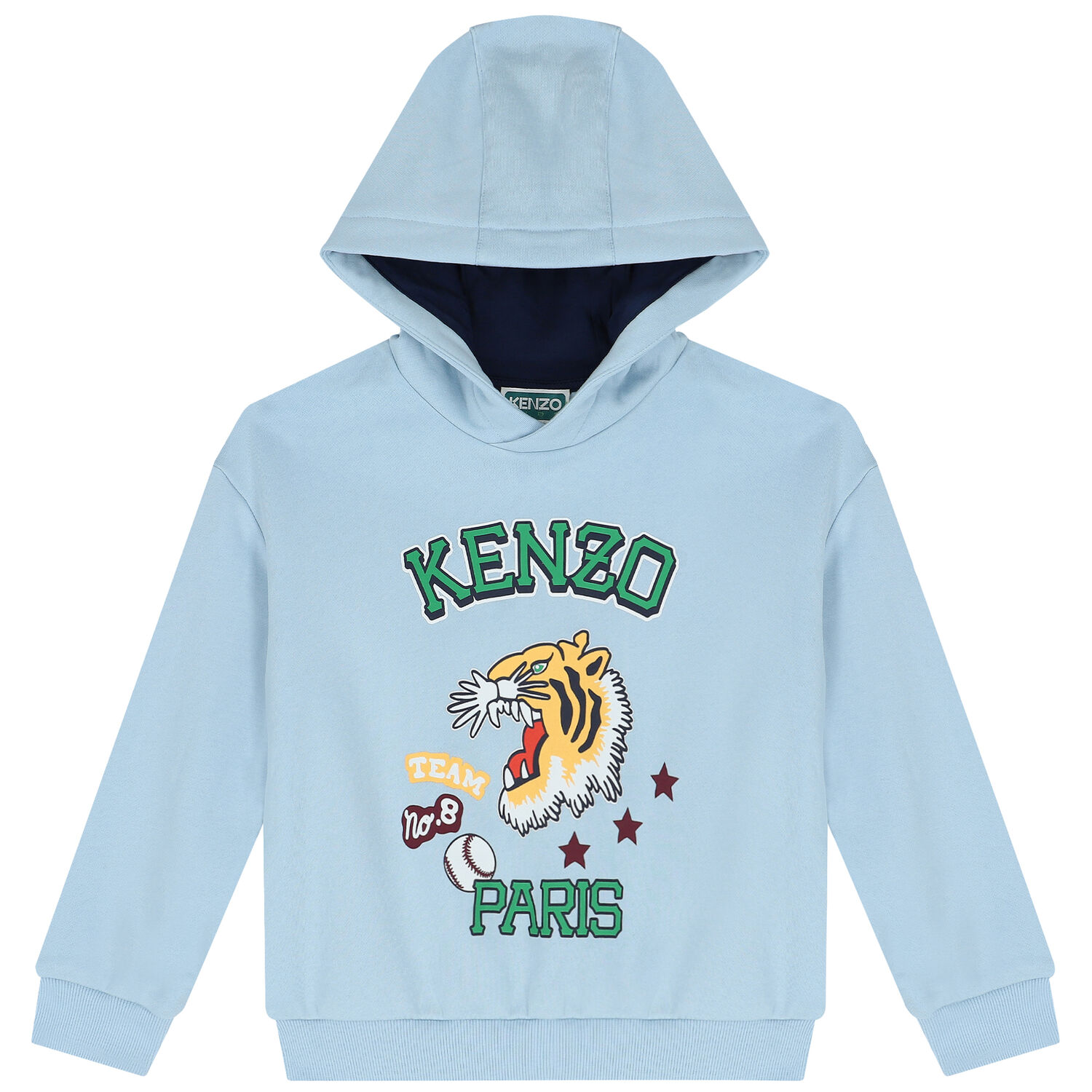 Boys Blue Varsity Tiger Hooded Top, 1, hi-res