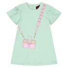 Younger Girls Green Bag Print Dress, 2, hi-res