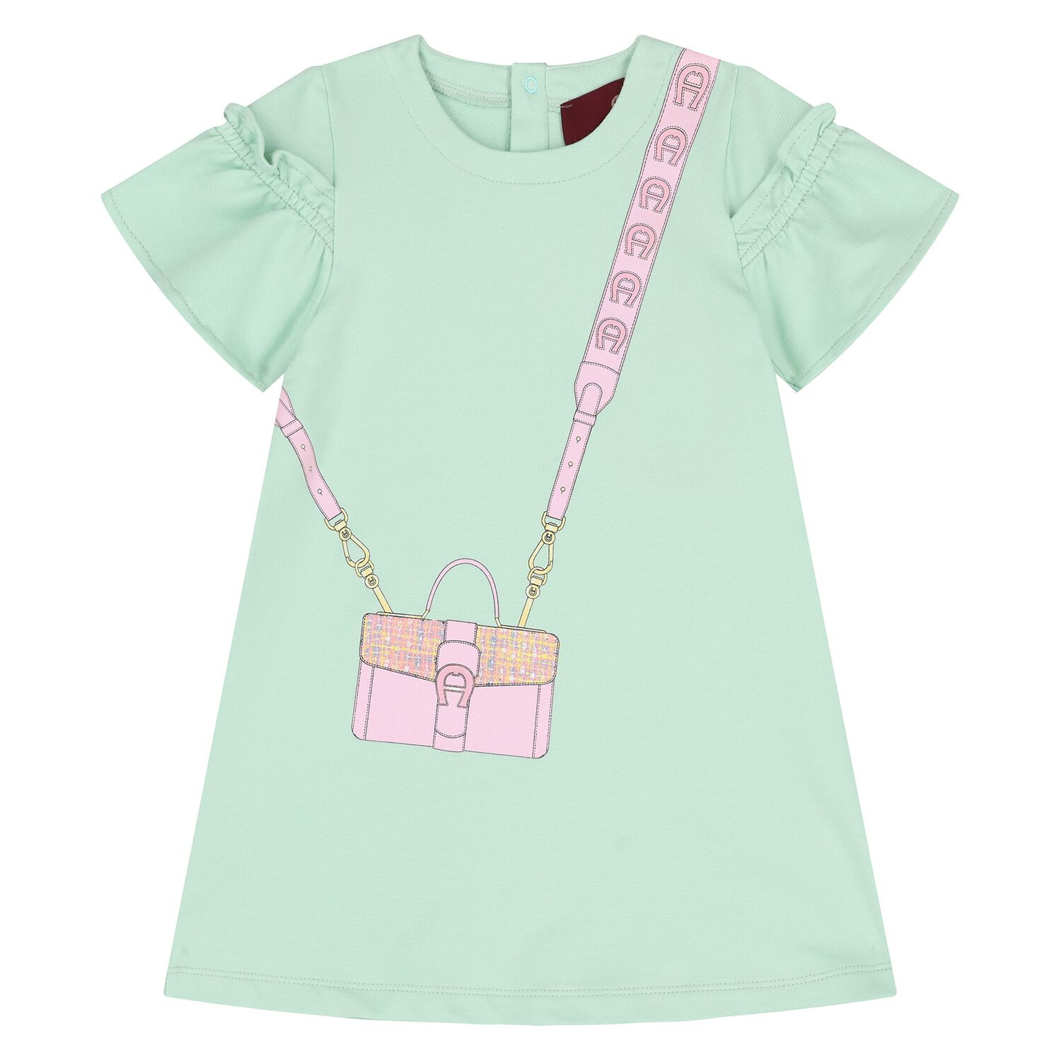 Younger Girls Green Bag Print Dress, 2, hi-res