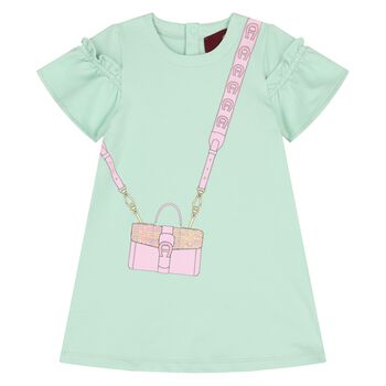 Younger Girls Green Bag Print Dress