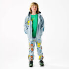 Boys Blue Hooded Zip Up Top, 1, hi-res