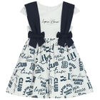 Girls White & Navy Blue Dress, 1, hi-res