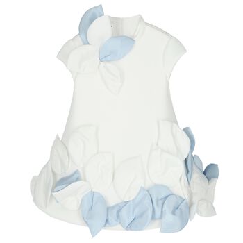 Girls White & Blue 3D Petal Dress