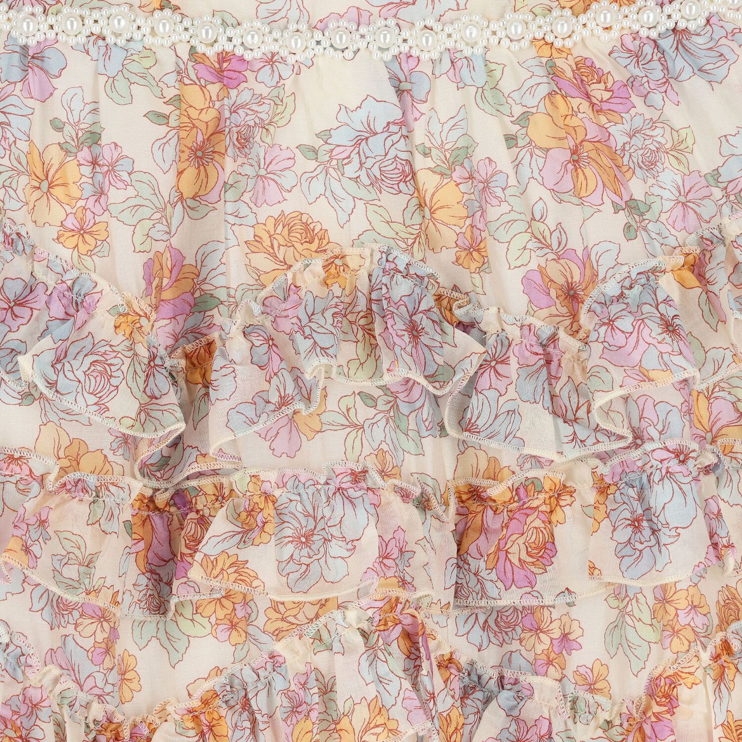 Girls Ivory Floral Dress, 1, hi-res