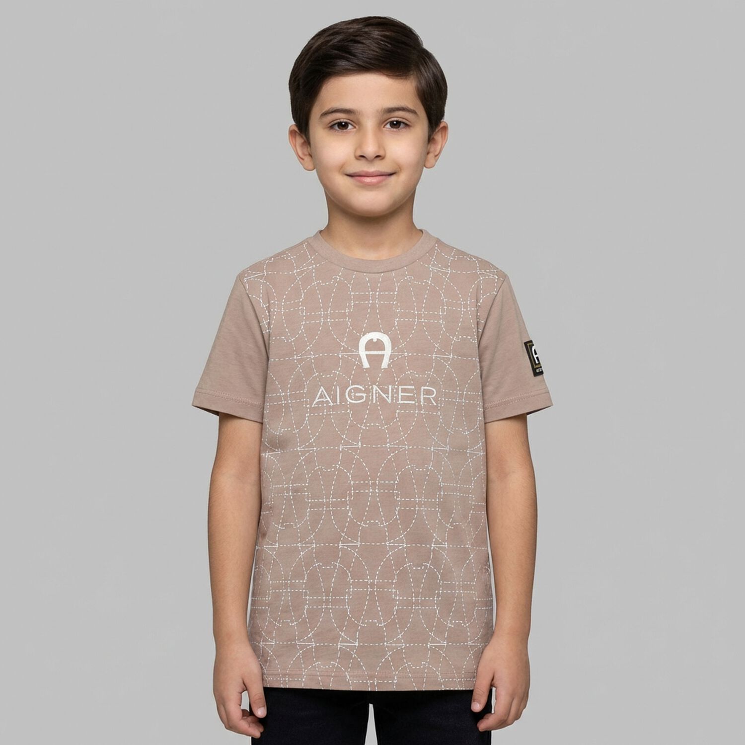 Boys Beige Logo T-Shirt, 3, hi-res