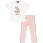 Younger Girls White & Pink Logo Legging Set, 1, hi-res
