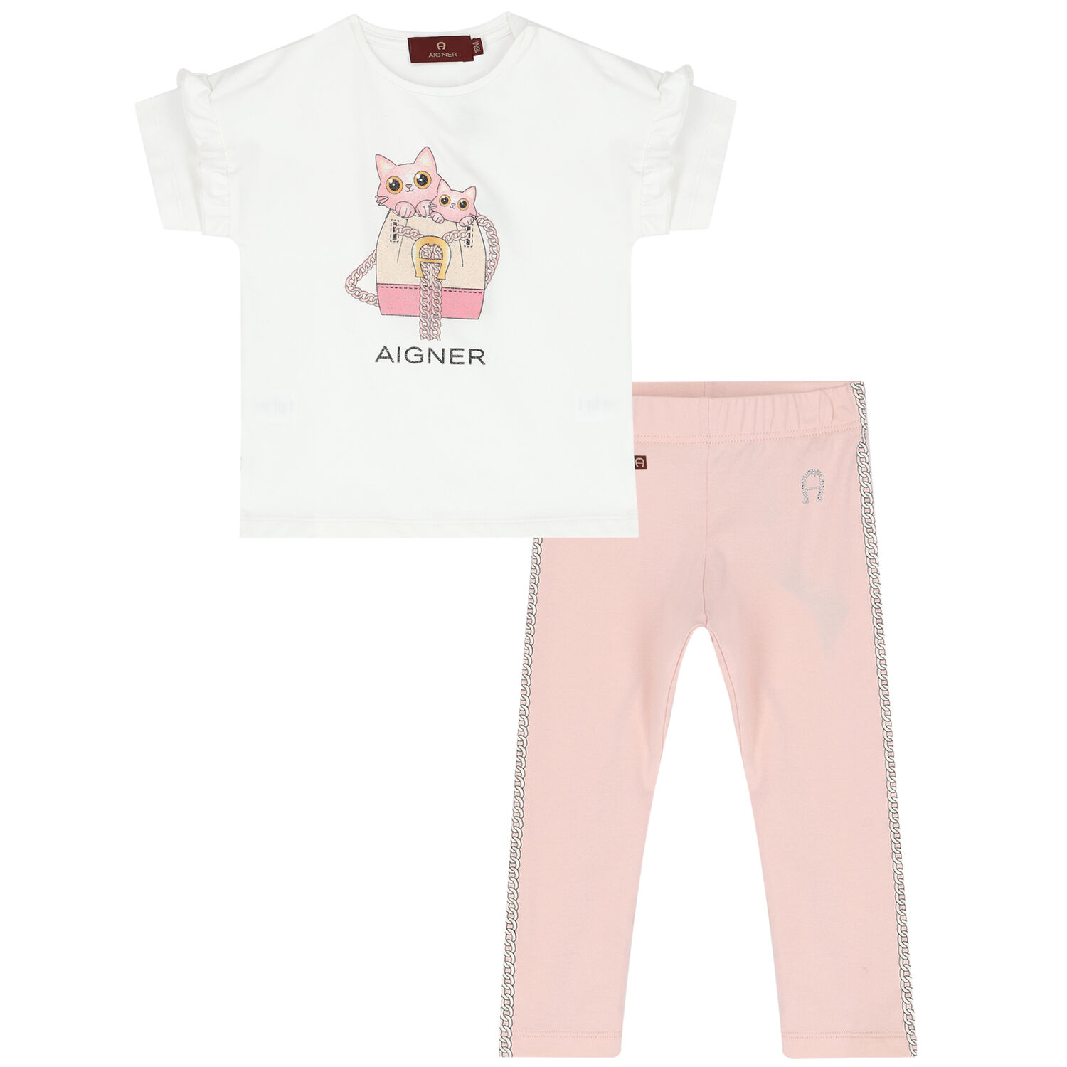 Younger Girls White & Pink Logo Legging Set, 1, hi-res