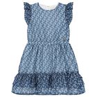 Girls Blue Logo Chiffon Dress, 2, hi-res