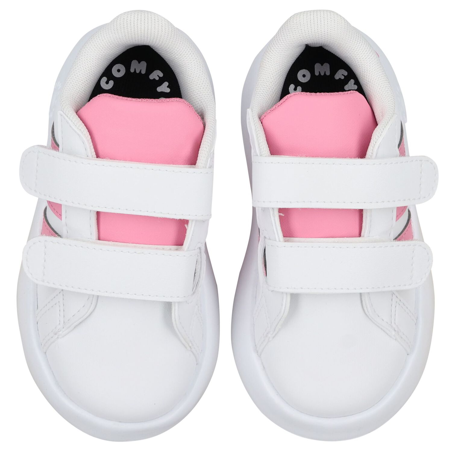 Girls White & Pink Grand Court Trainers, 1, hi-res
