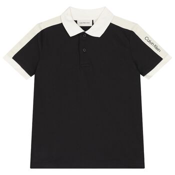 Boys Black & Ivory Tape Cotton Jersey Polo Shirt