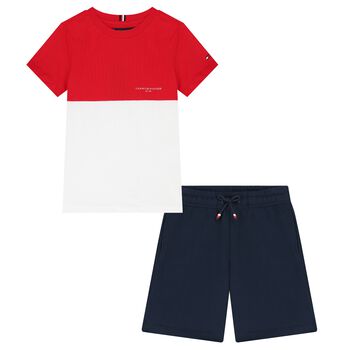 Boys Red, White & Navy Blue Shorts Set