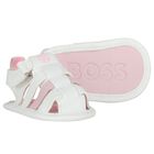 Baby Girls White Logo Sandals, 1, hi-res