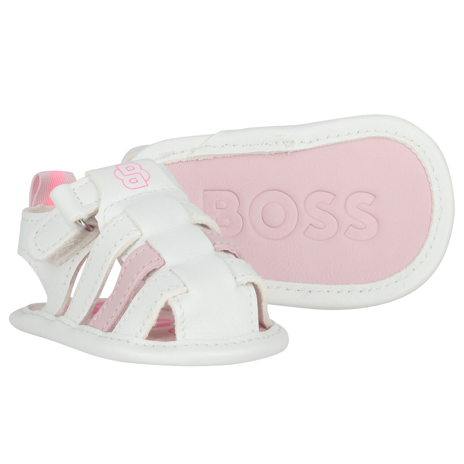 Baby Girls White Logo Sandals, 1, hi-res