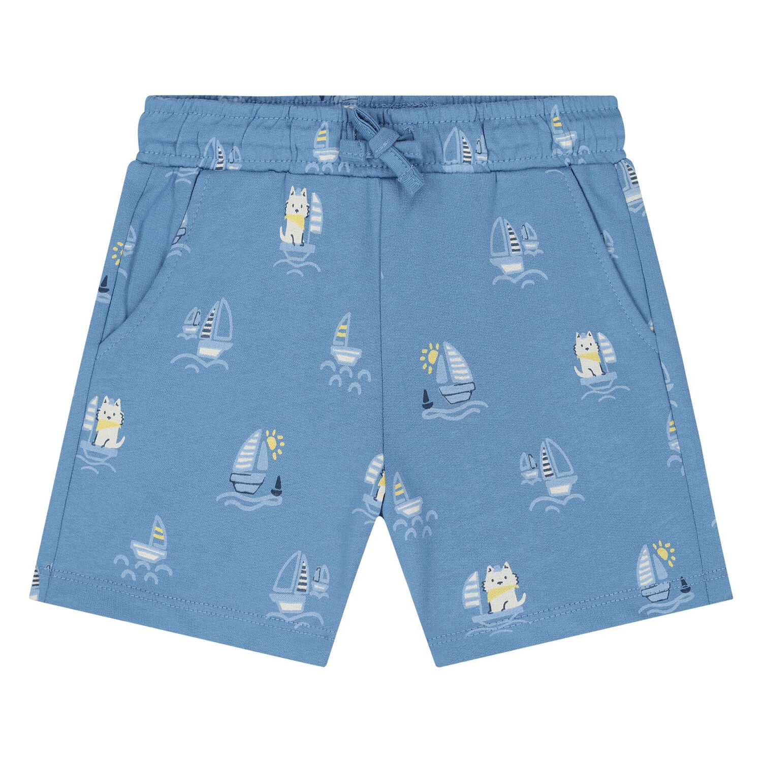 Younger Boys White & Blue Shorts Set, 1, hi-res