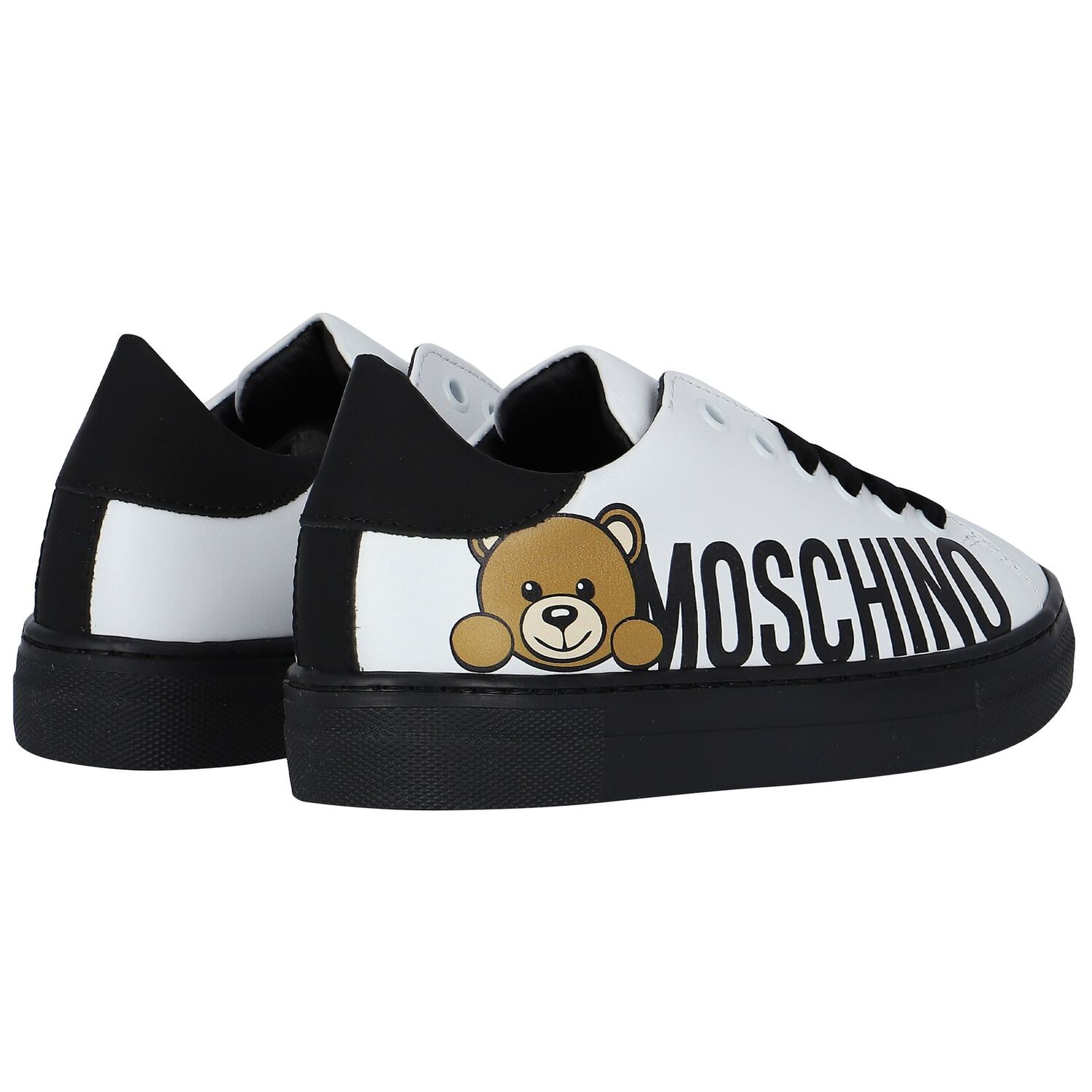 White & Black Logo Leather Trainers, 1, hi-res