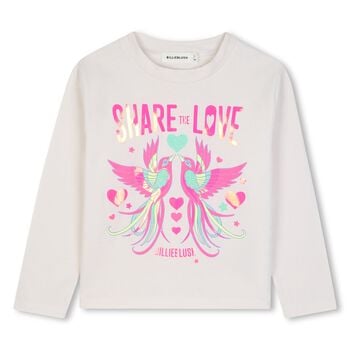 Girls Ivory Lovebird Logo Long Sleeve Top