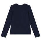 Girls Navy Blue Logo Long Sleeve Top, 1, hi-res