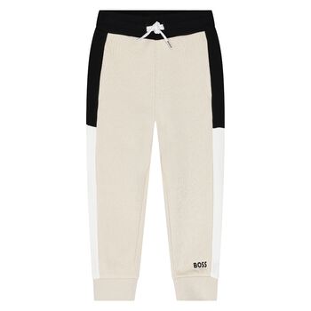 Younger Boys Beige Logo Joggers
