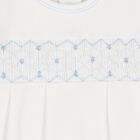 Baby Boys White & Blue Hand Smocked Babygrow, 1, hi-res
