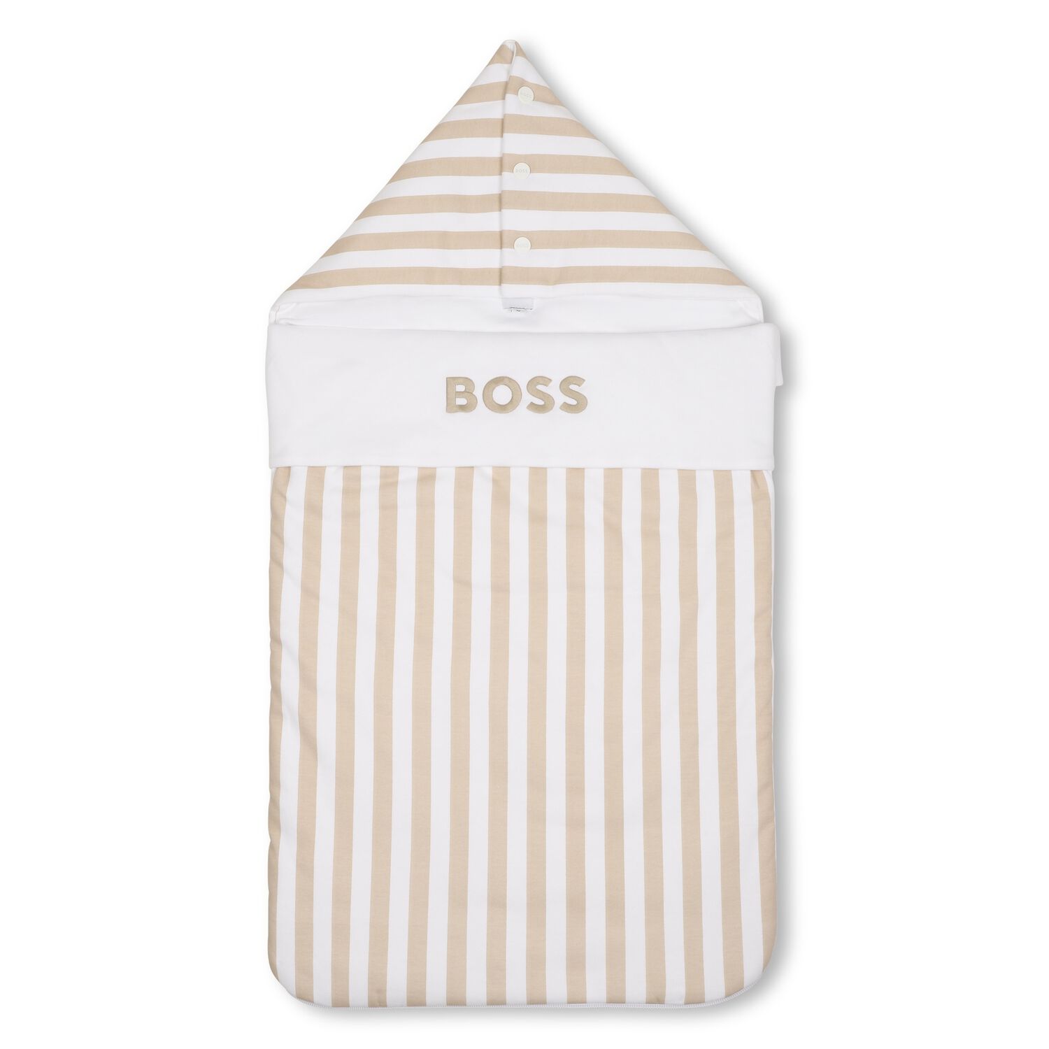 Baby Boys White & Beige Striped Logo Nest, 1, hi-res