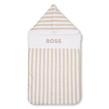Baby Boys White & Beige Striped Logo Nest