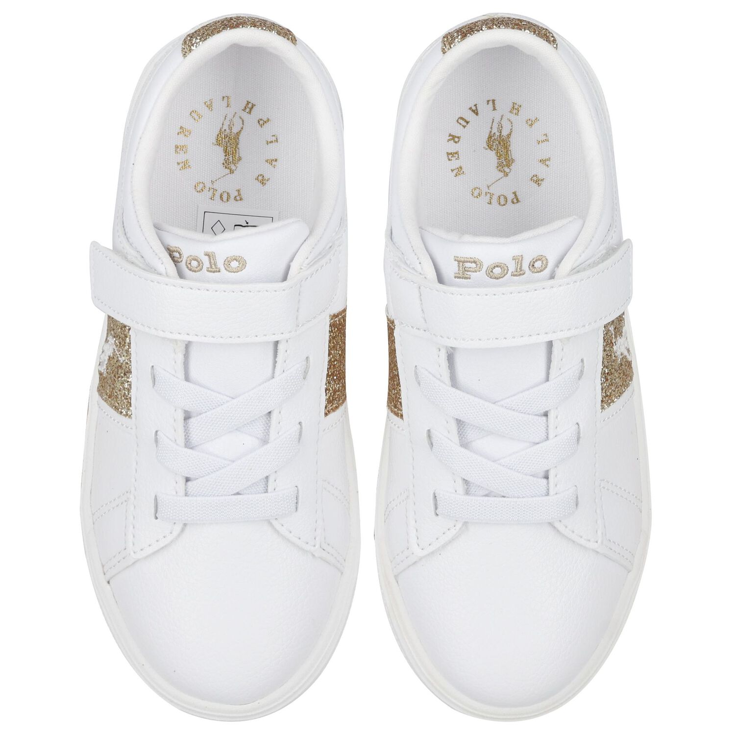 Girls White & Gold Logo Trainers, 1, hi-res