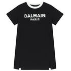 Girls Black Logo T-Shirt Dress, 1, hi-res