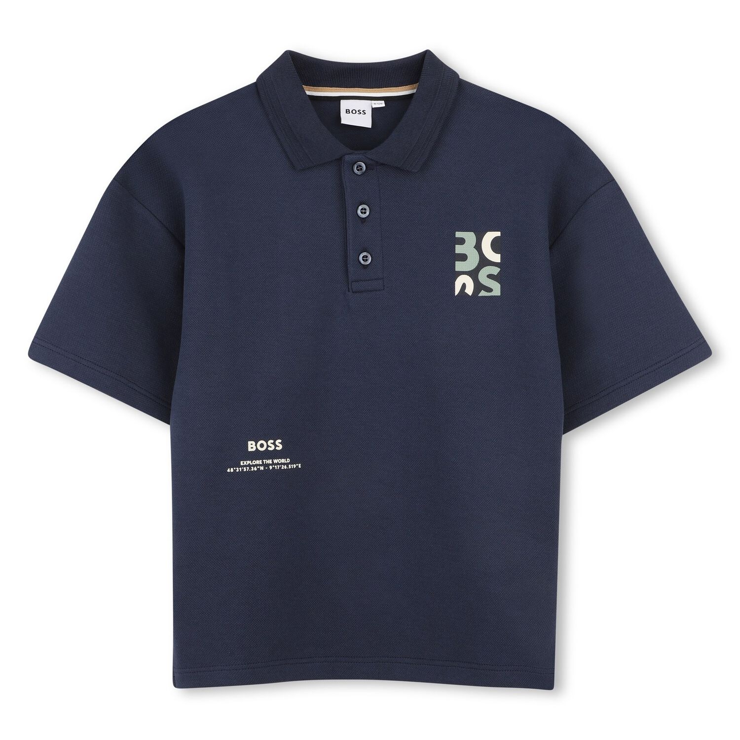 Boys Navy Blue Logo Polo Shirt, 1, hi-res